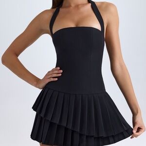 Oh Polly Asymmetric Layered Halterneck Mini Dress in Black 10